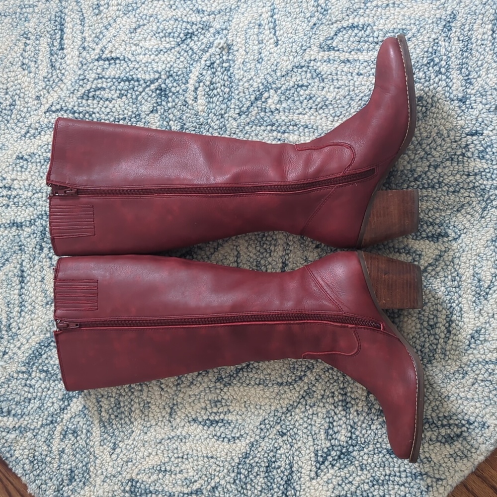 Seychelles Tall Red Leather Heeled Boots - Picture 5 of 10